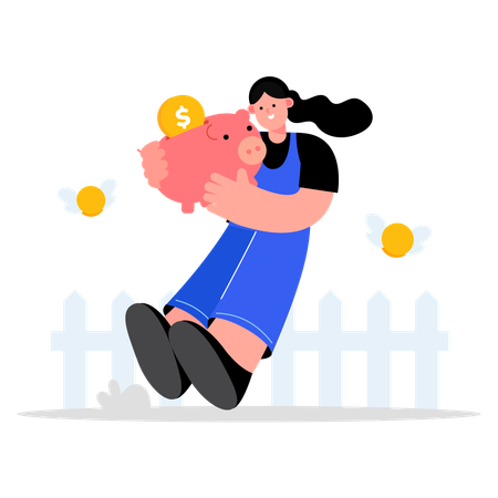 Women money saving in piggy bank  Illustration