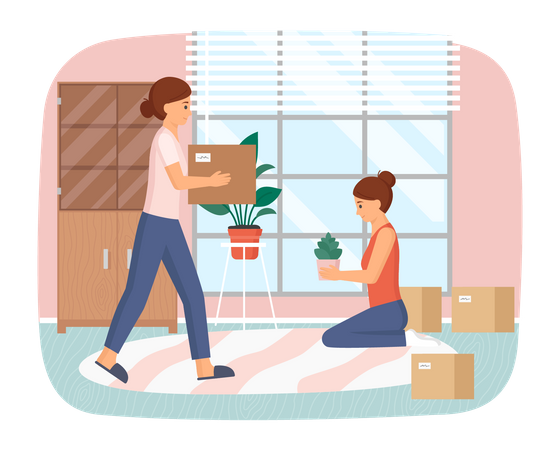 Women moving to new house Illustration