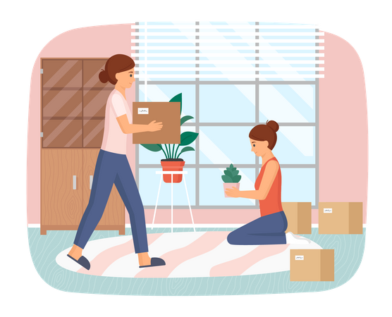 Women moving to new house  Illustration