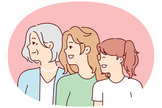 Women of different ages look in same direction with smile for feminism  Illustration
