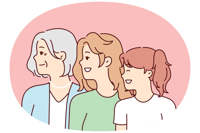 Women of different ages look in same direction with smile for feminism  Illustration