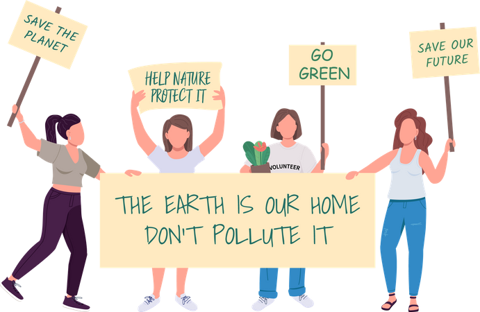 Women on ecology protest  Illustration