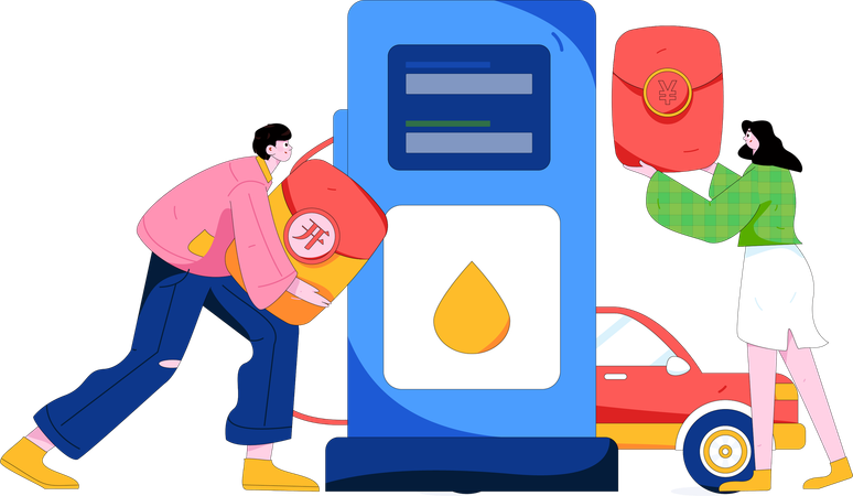 Women pays money at fuel station  Illustration