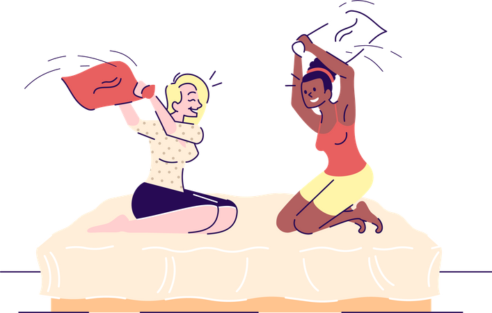 Women pillow fighting  Illustration