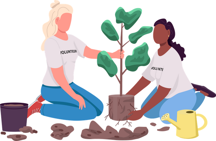 Women planting tree Illustration