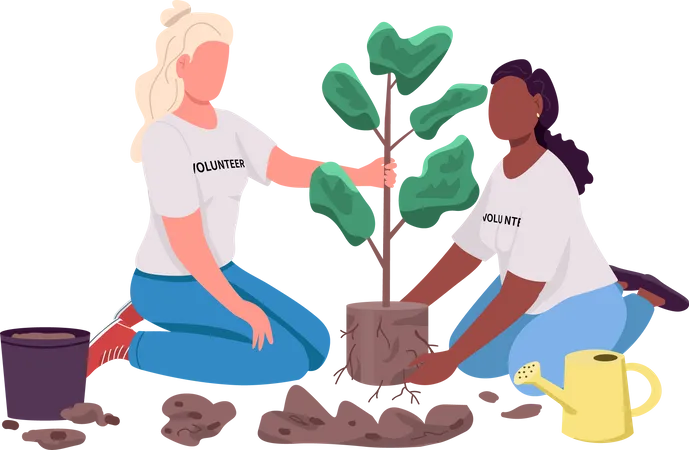 Women planting tree  Illustration