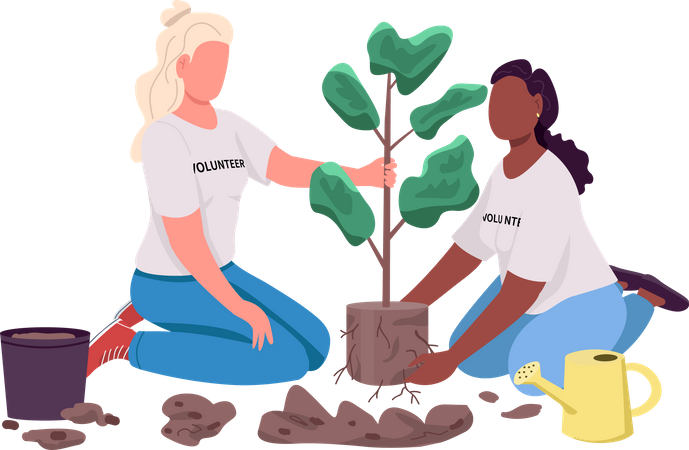 Women planting tree  Illustration