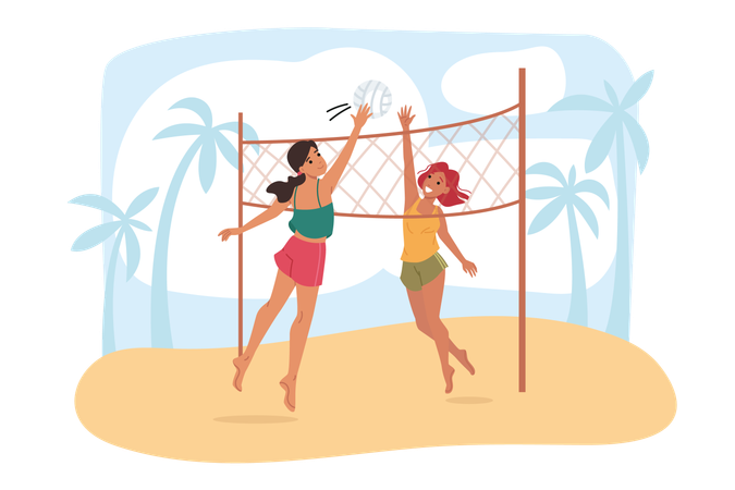 Women play beach volleyball  Illustration