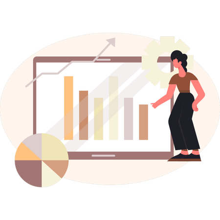 Women pointing at business graph  Illustration