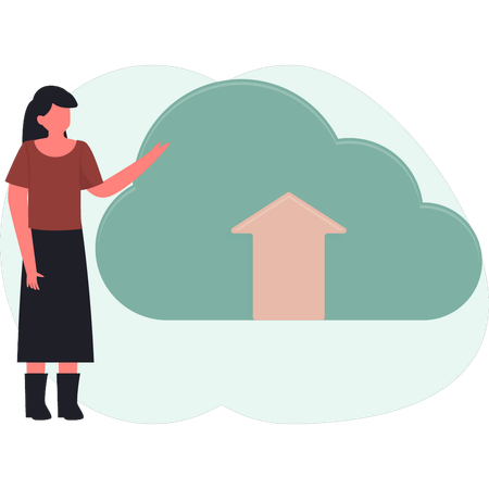 Women pointing cloud download data  Illustration