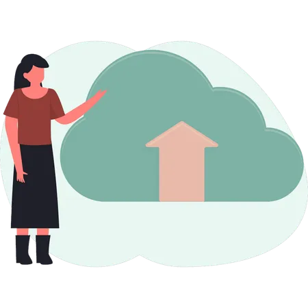 Women pointing cloud download data  Illustration