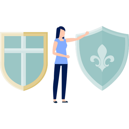 Women pointing curly shield  Illustration