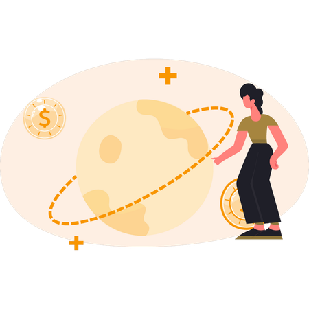 Women pointing global networking  Illustration