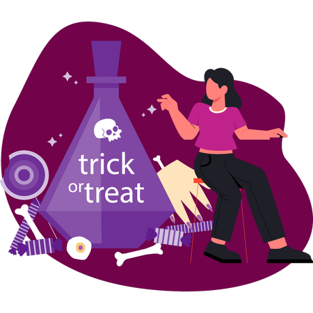 Women pointing trick or treat flask  Illustration