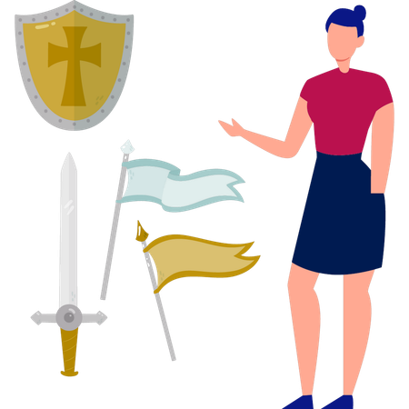 Women presenting heraldic device  Illustration