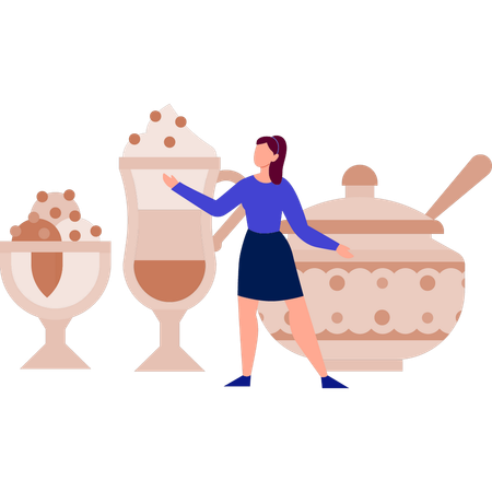 Women presenting ice cream  Illustration