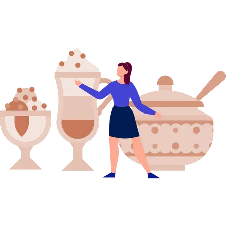 Women presenting ice cream  Illustration