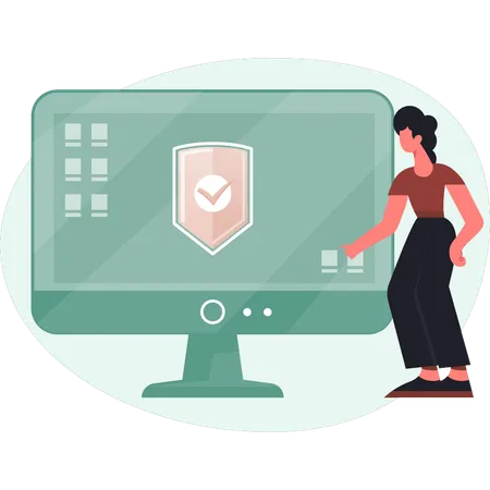 Women presenting monitor protection  Illustration