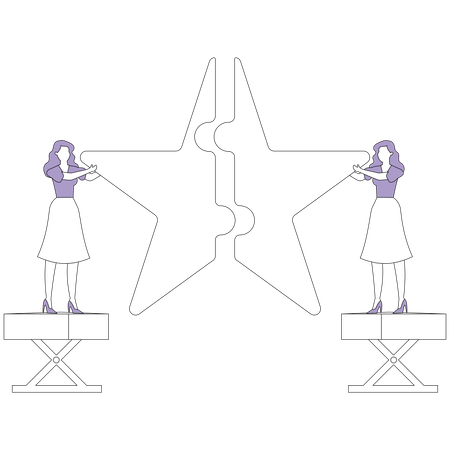Women put together star like puzzle  Illustration