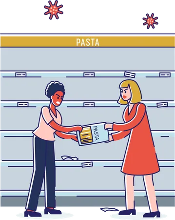 Women quarreling on food  Illustration