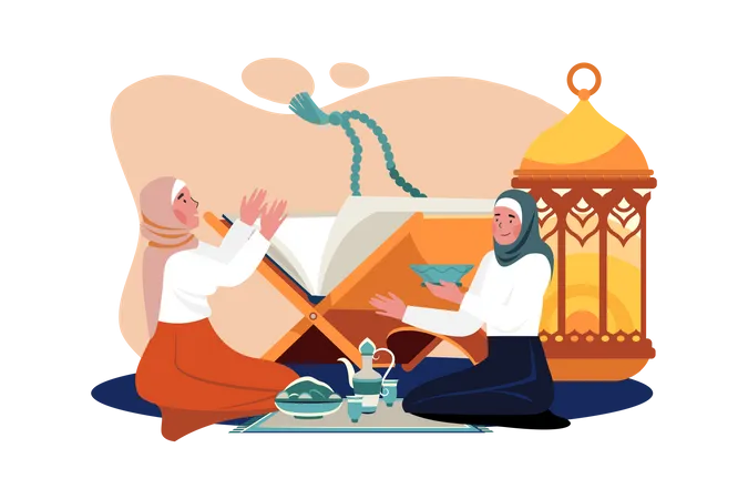 Women reading quran Illustration