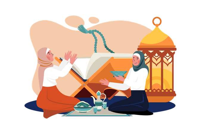 Women reading quran  Illustration