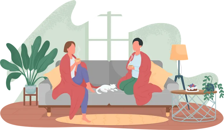 Women relax at home Illustration
