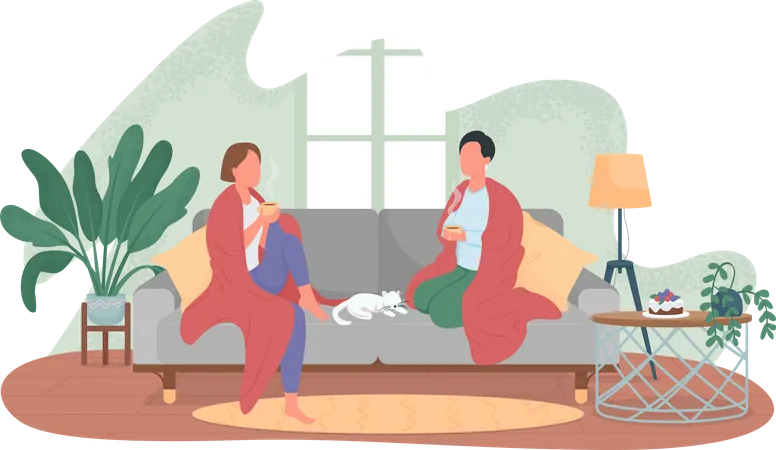 Women relax at home  Illustration