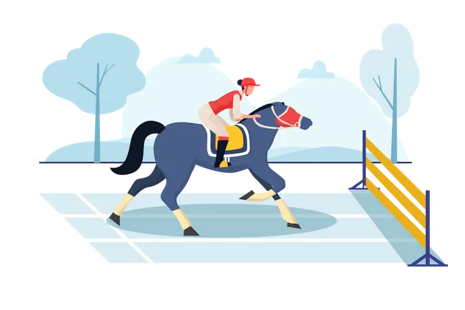 Women riding horse in horse huddle race Illustration