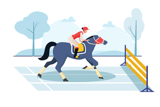 Women riding horse in horse huddle race  Illustration