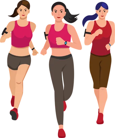 Jogging People Women Running Practicing For A Marathon Health Concept Flat Style Vector Illustration Illustration