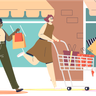 illustrations of running to shop