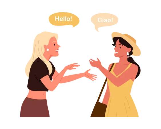 Women saying hello in different language  Illustration