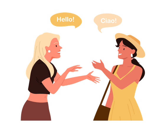 Women saying hello in different language  Illustration