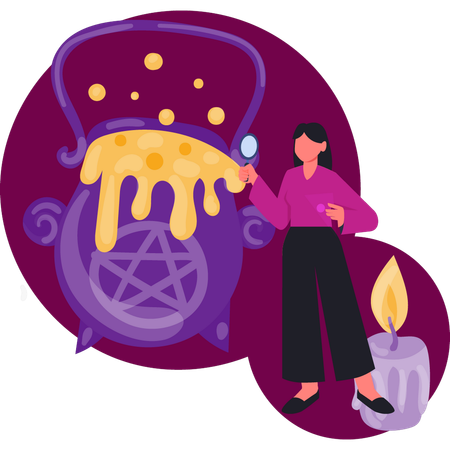 Women searching witch crafting halloween potion  Illustration