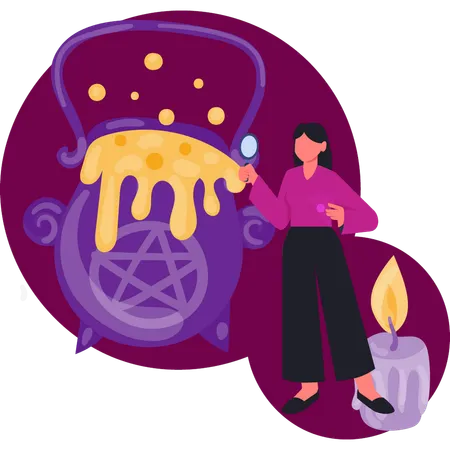 Women searching witch crafting halloween potion  Illustration