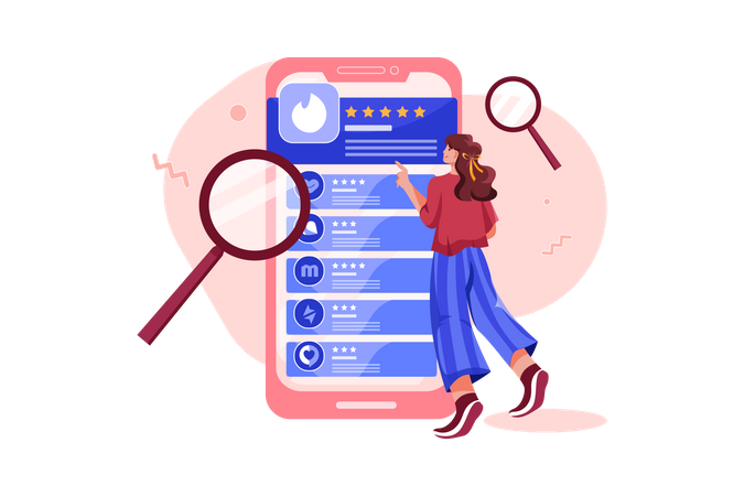 Women selecting dating app usage  Illustration