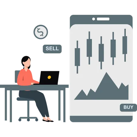 Women selling and buying shares from stock market  Illustration