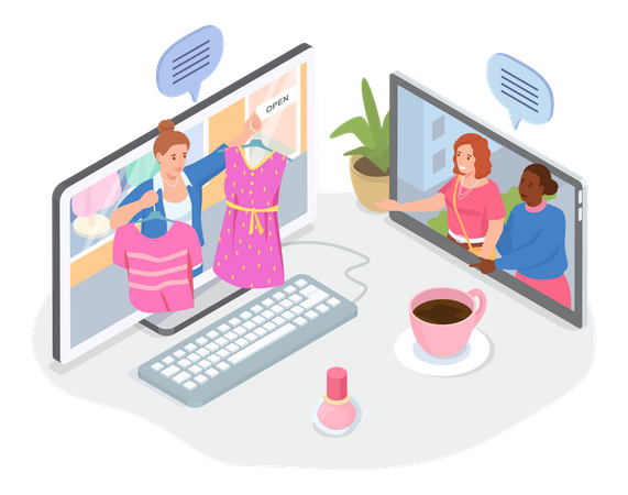 Women selling online to customer  Illustration