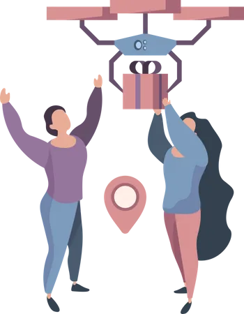 Women sending drone delivery  Illustration