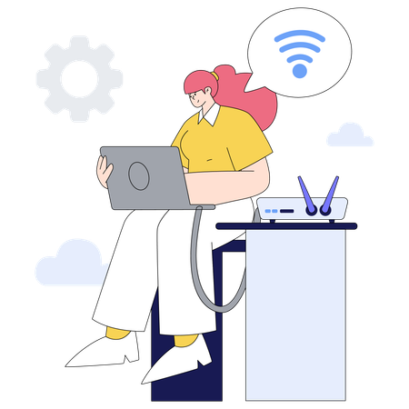 Women setting up wifi  Illustration