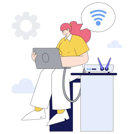 Women setting up wifi  Illustration