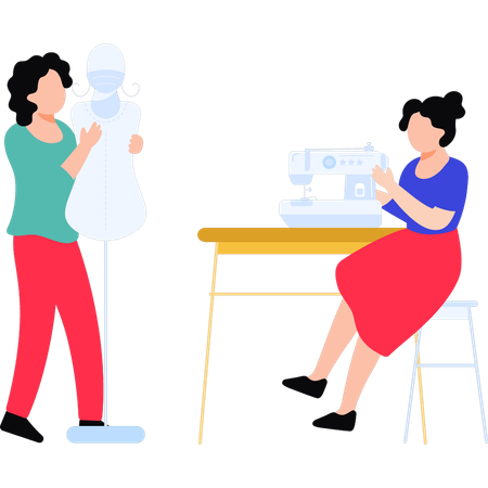 Women sewing clothes  Illustration