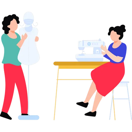 Women Are Sewing Clothes Illustration