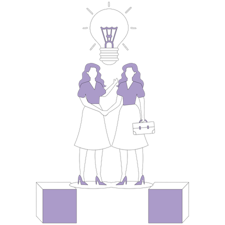 Women shake hands and light bulb lit up above them  Illustration