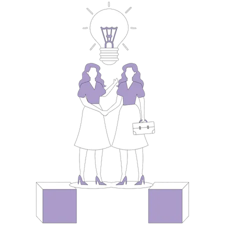 Women shake hands and light bulb lit up above them  Illustration