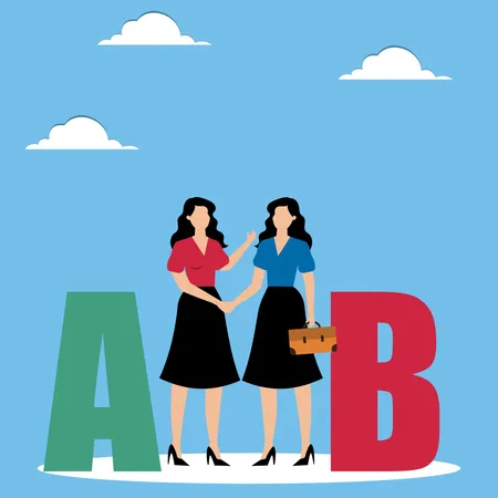 Women shaking hands between A to B  Illustration