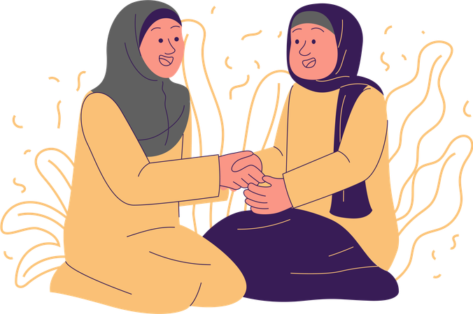 Women shaking hands on occasion of Eid  Illustration