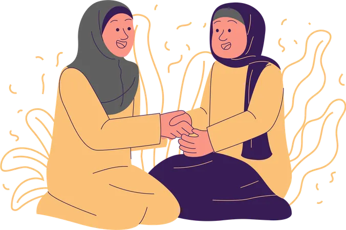 Women shaking hands on occasion of Eid  Illustration