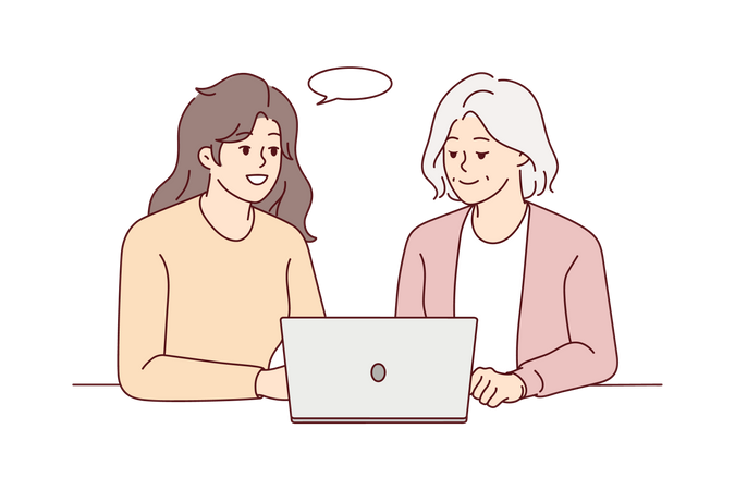 Women sharing thoughts while browsing internet Illustration